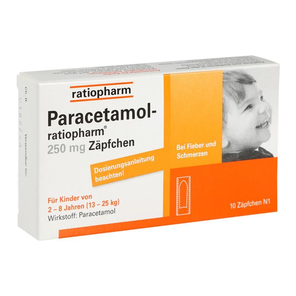 Verpackung von Paracetamol-Z&auml;pfchen f&uuml;r Kinder zur Fieber- und Schmerzlinderung.