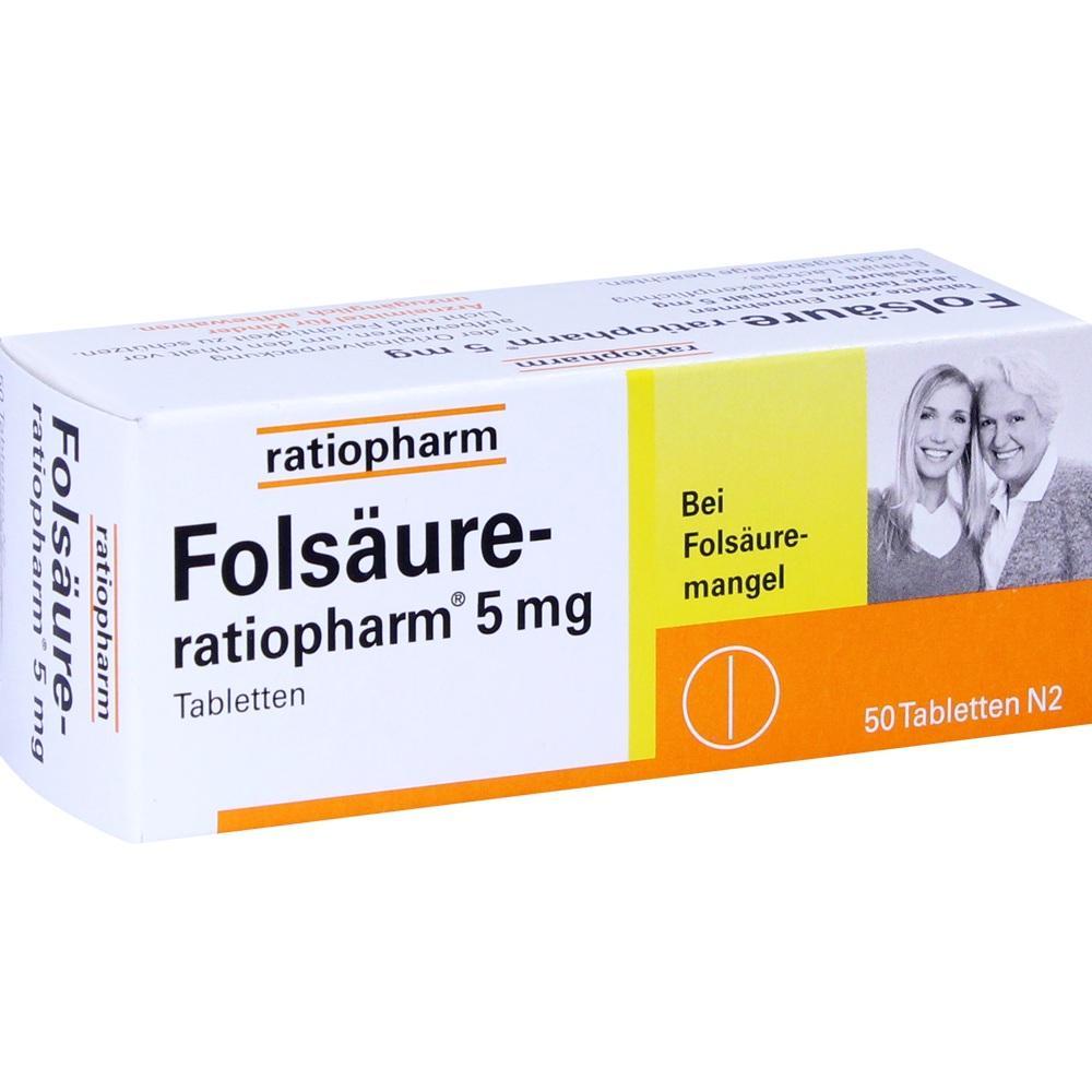 Eine Packung Fols&auml;ure-Tabletten von Ratiopharm.