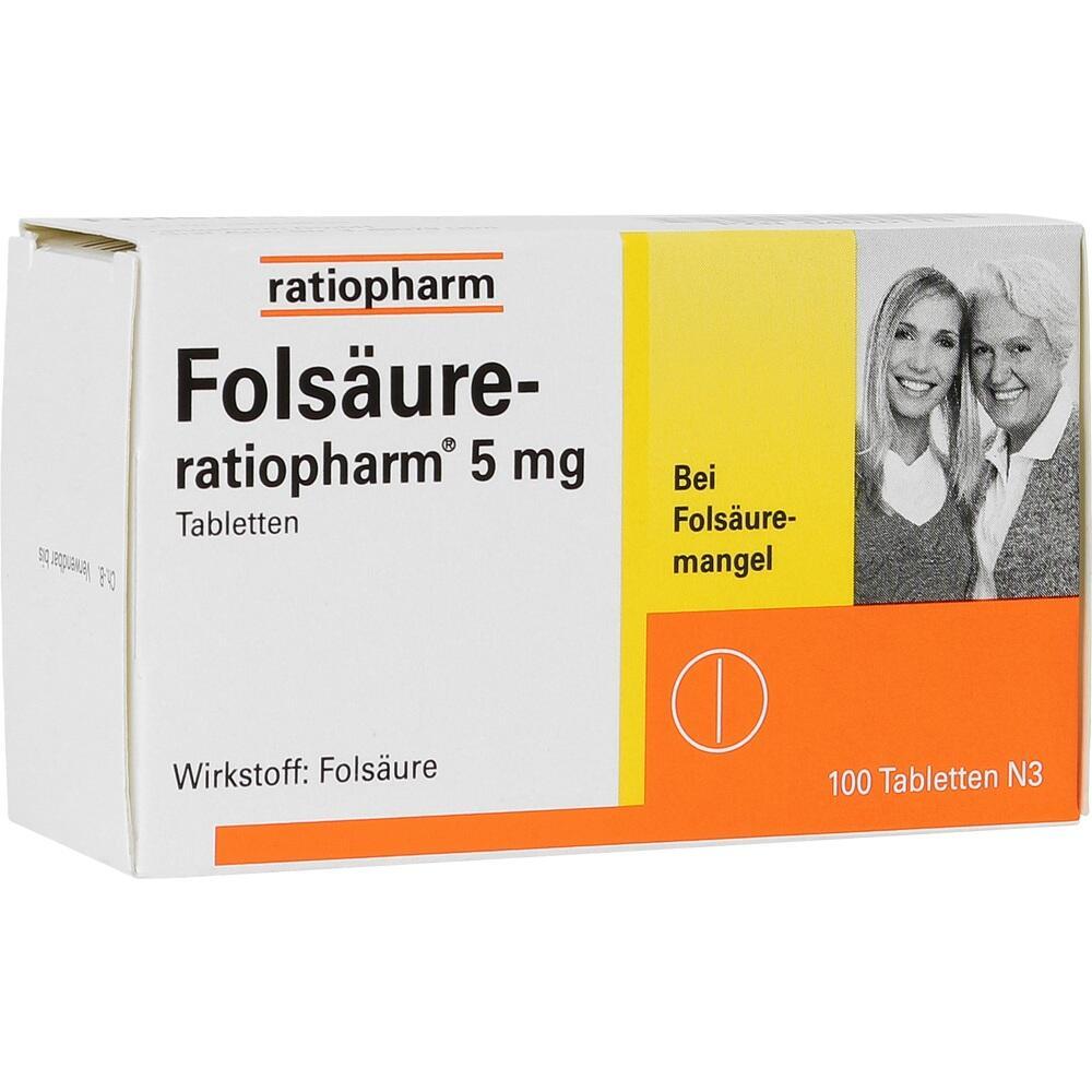 Eine Packung Tabletten gegen Fols&auml;uremangel von ratiopharm.