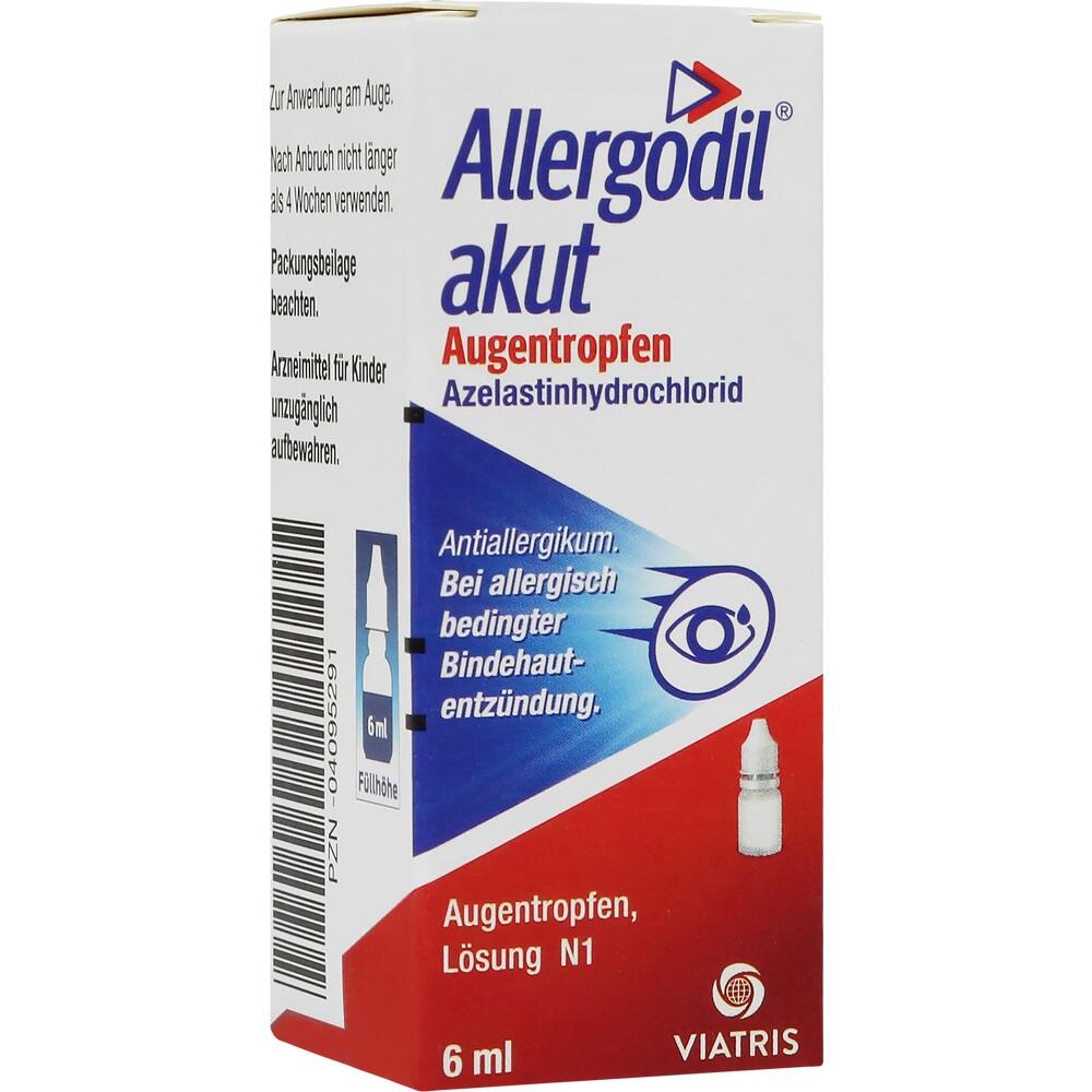 Verpackung von Allergodil akut Augentropfen gegen allergische Bindehautentz&uuml;ndung.