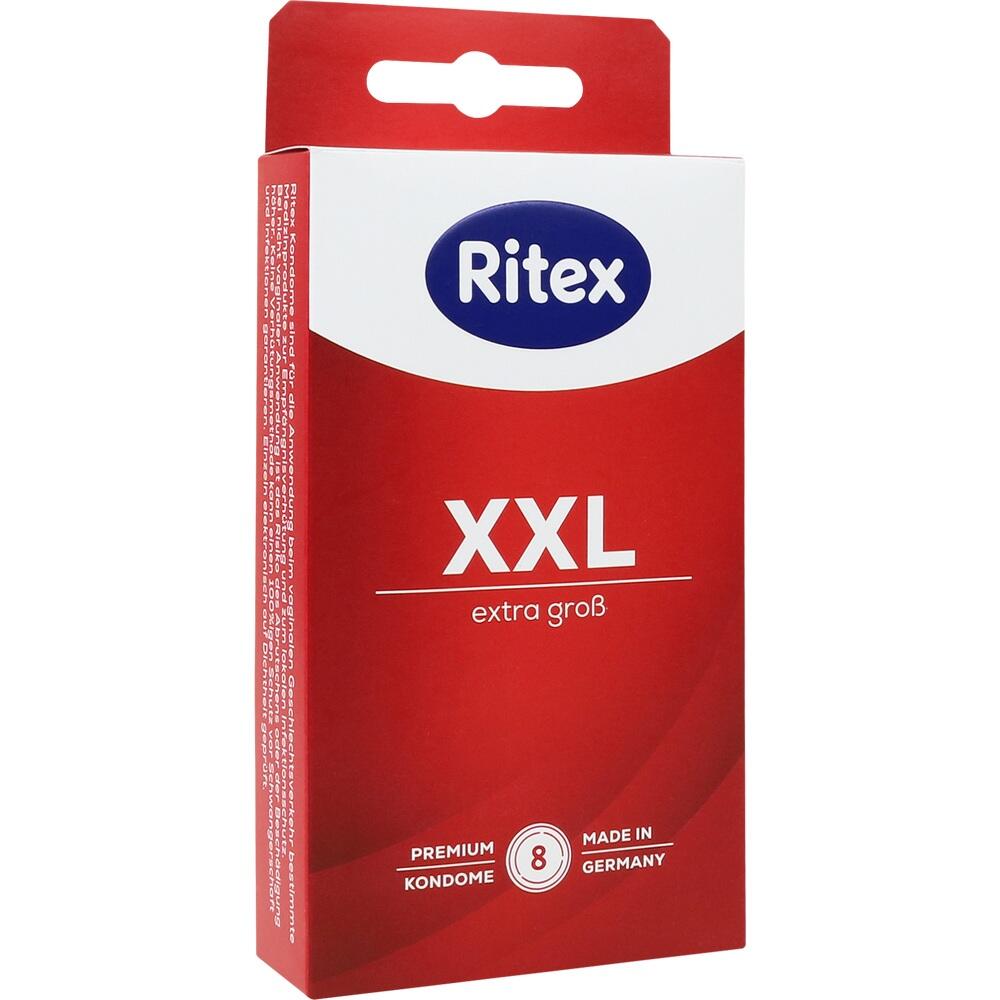 Rote Packung mit XXL-Kondomen von Ritex, extra große Größe.