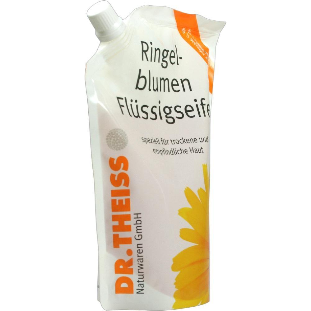 Beutel mit Ringelblumen Flüssigseife für trockene Haut von Dr. Theiss.