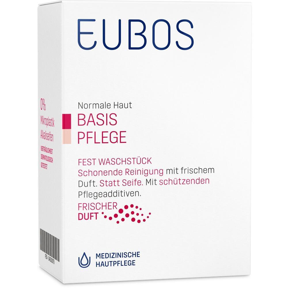 Wei&szlig;e Verpackung mit der Aufschrift "Eubos Basis Pflege" f&uuml;r Hautreinigung.