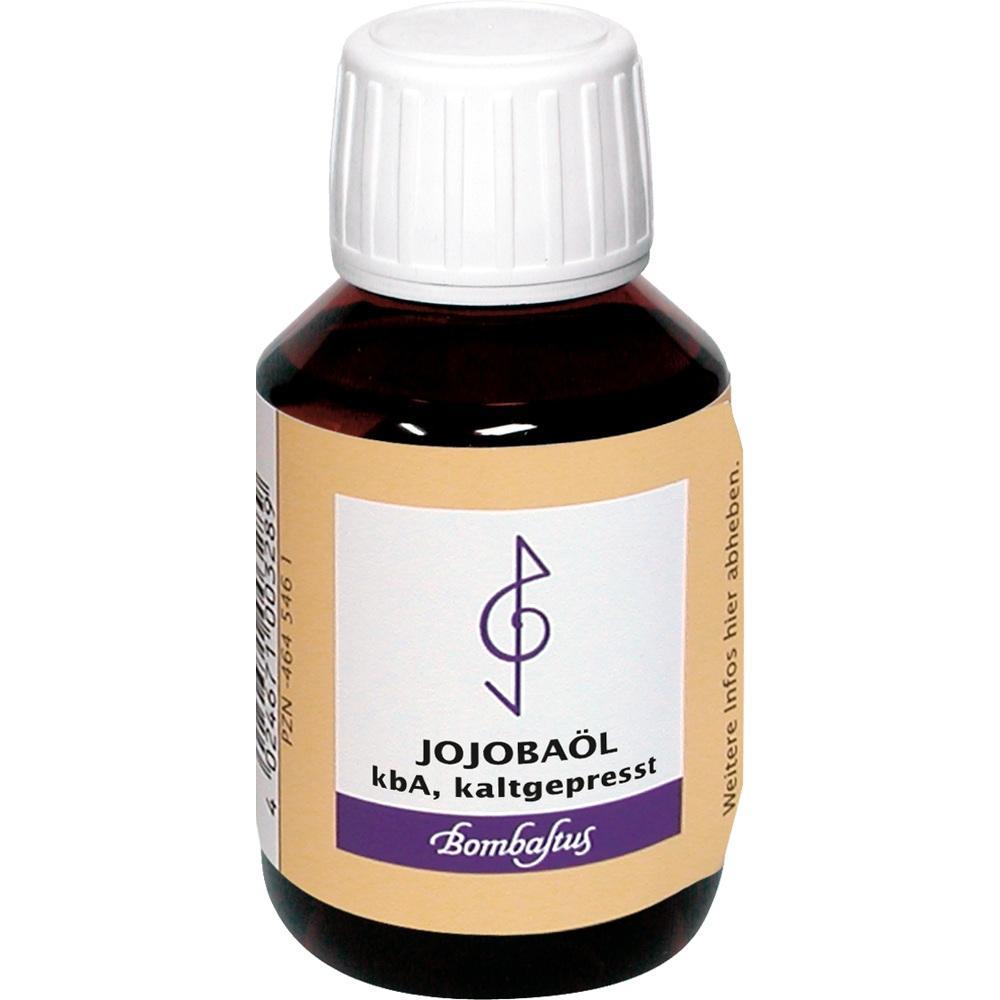Braunes Fl&auml;schchen mit wei&szlig;em Deckel und Etikett mit der Aufschrift "Jojoba&ouml;l".