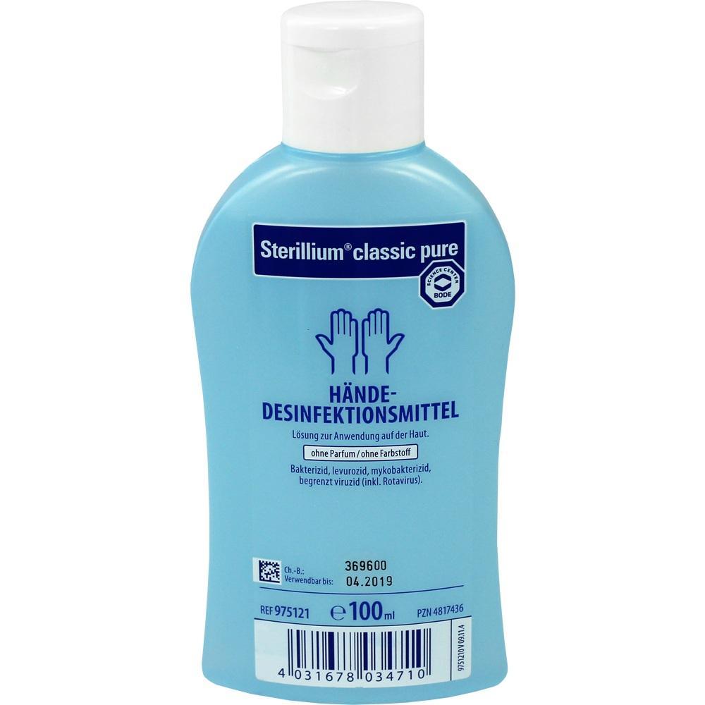 Eine blaue Flasche mit H&auml;ndedesinfektionsmittel.