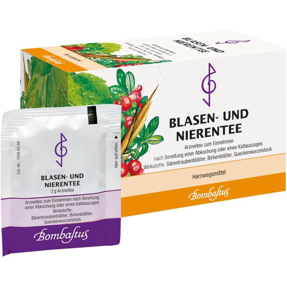 Eine Packung Blasen- und Nierentee mit Kr&auml;utern ist abgebildet.