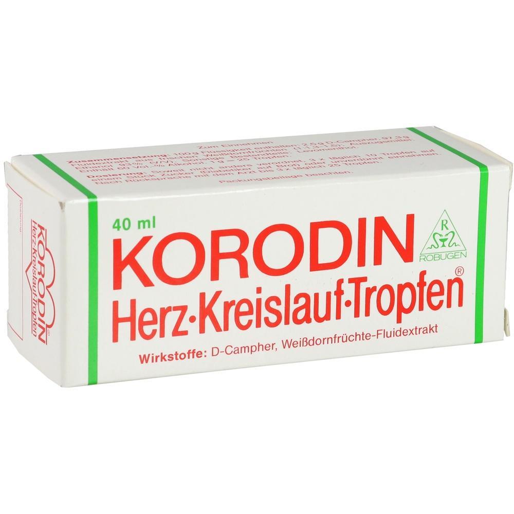 Eine Verpackung f&uuml;r Korodin Herz-Kreislauf-Tropfen mit 40 ml Inhalt.