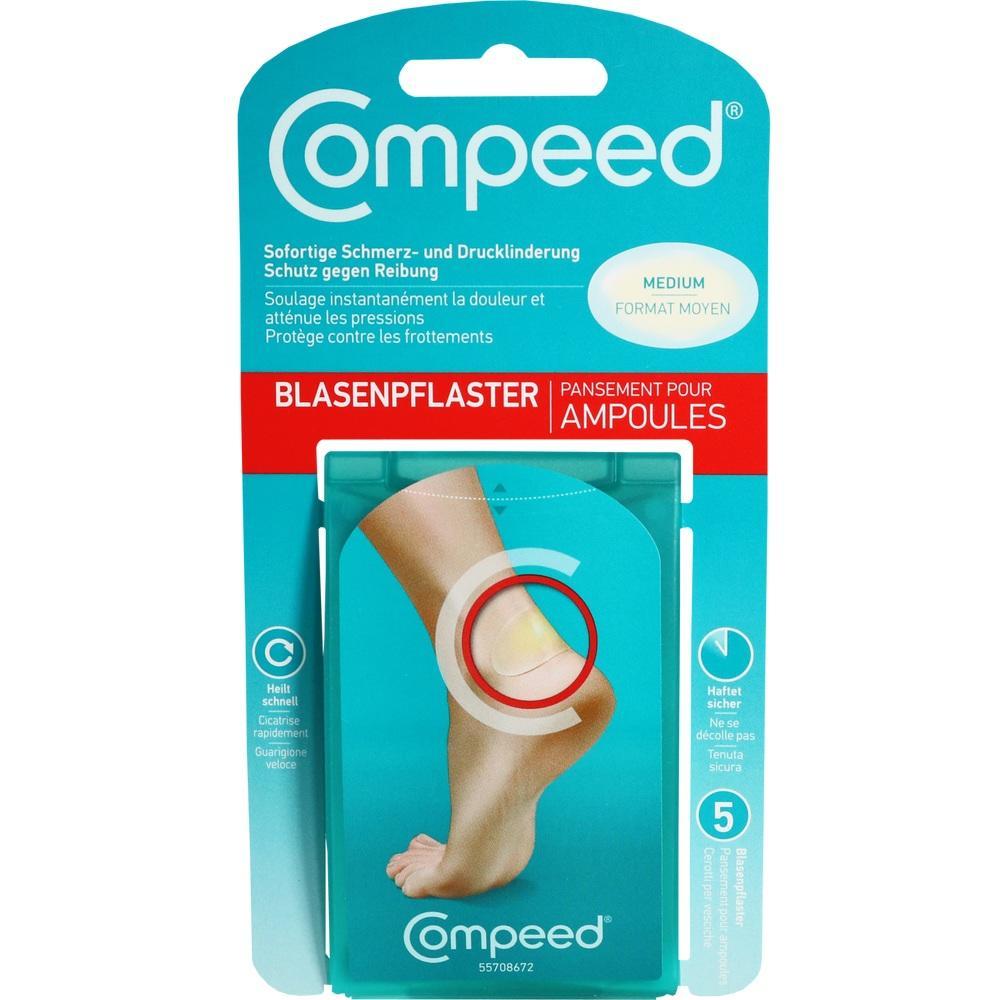 Verpackung von Compeed Blasenpflaster f&uuml;r den Fu&szlig; in mittlerer Gr&ouml;&szlig;e.