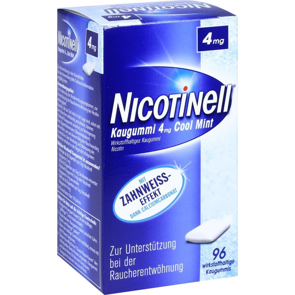 Blaue Packung von Nicotinell-Kaugummi zur Raucherentw&ouml;hnung mit Minzgeschmack.