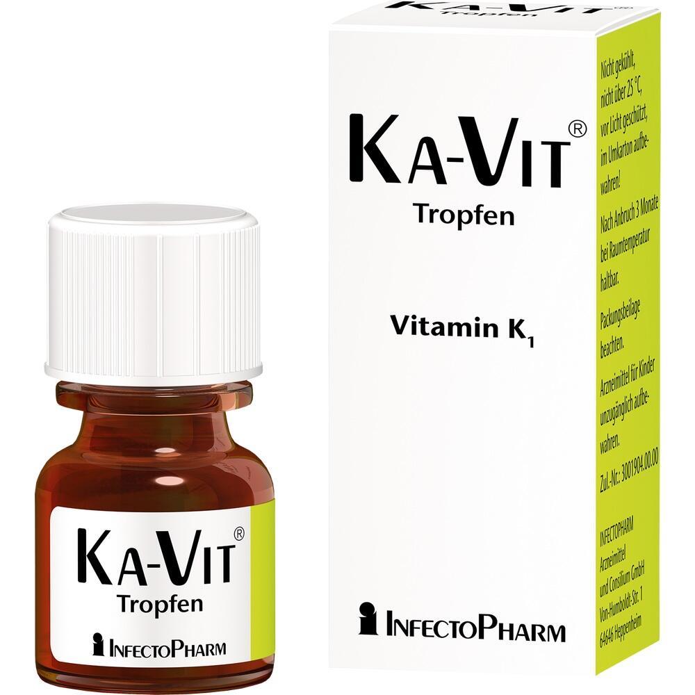 Flasche und Verpackung von Vitamin-K1-Tropfen mit Aufschrift "Ka-Vit".