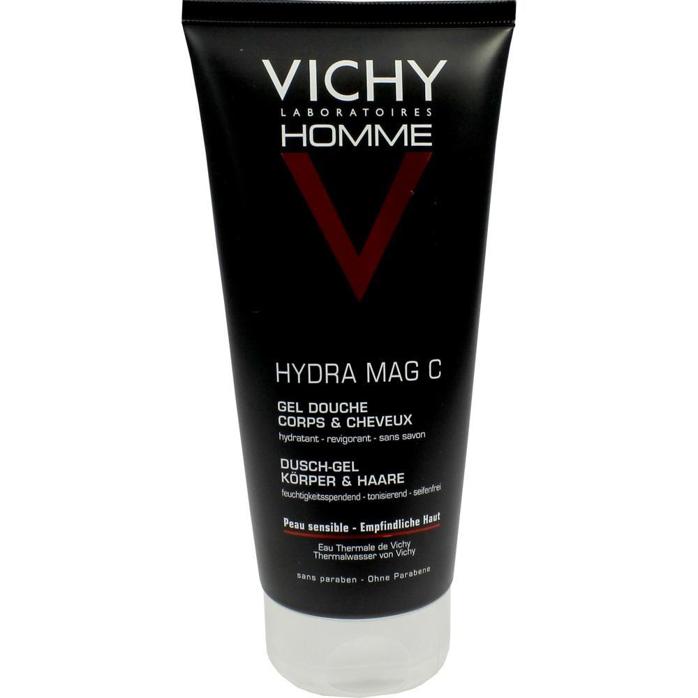 Schwarze Flasche Duschgel f&uuml;r M&auml;nner von Vichy, geeignet f&uuml;r K&ouml;rper und Haare.