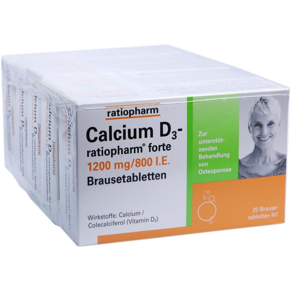 Packung mit Calcium D3-Brausetabletten von Ratiopharm zur Unterst&uuml;tzung bei Osteoporose.