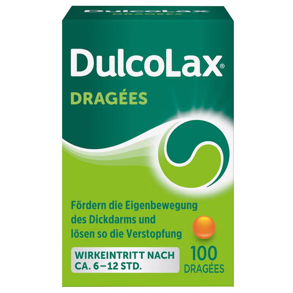 Gr&uuml;ne Schachtel von Dulcolax Drag&eacute;es f&uuml;r eine bessere Darmbewegung.