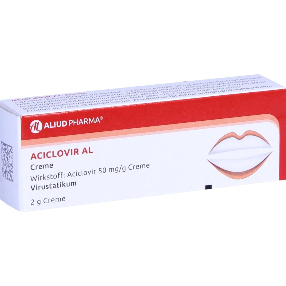 Eine Verpackung von Aciclovir AL Creme mit einem Lippen-Symbol.