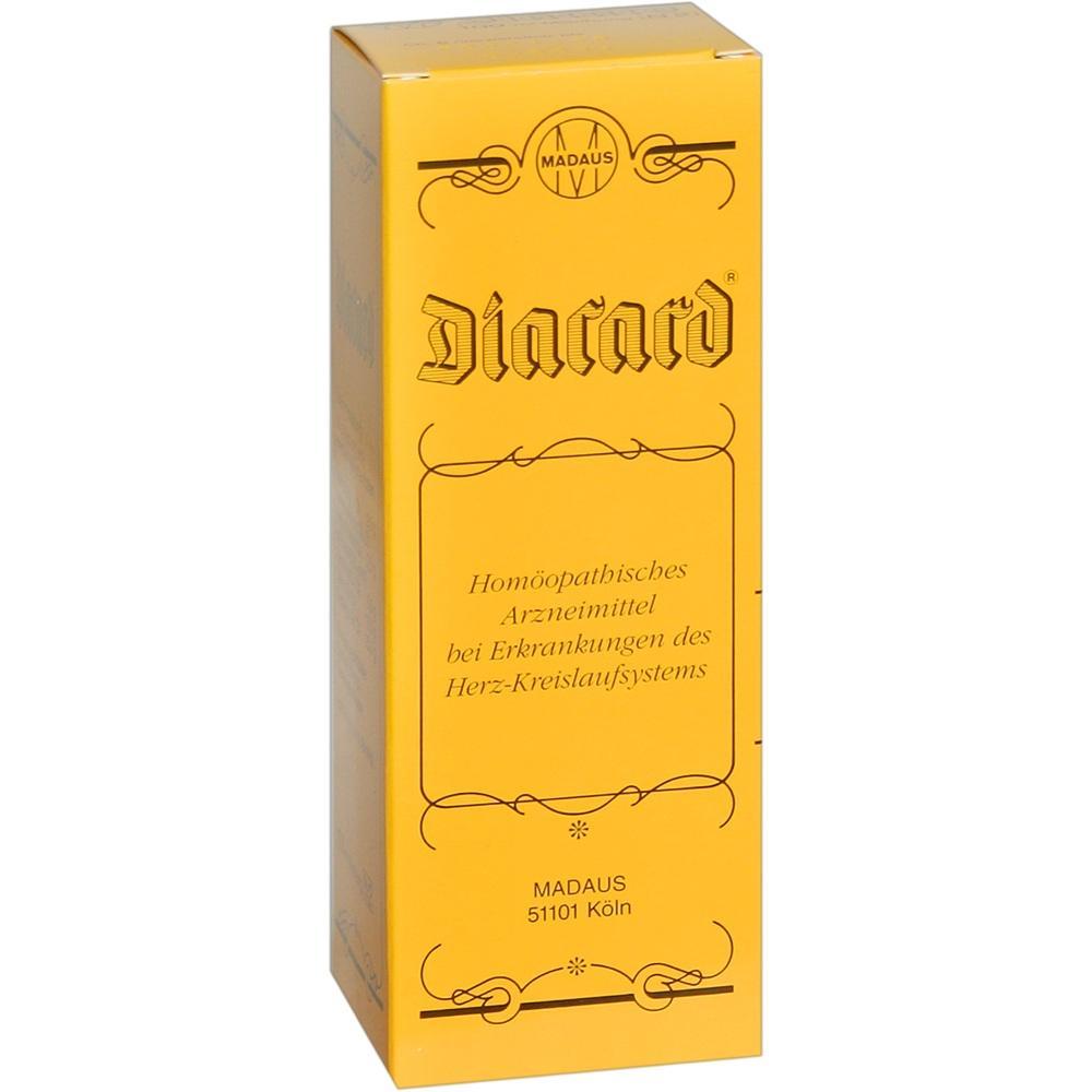 Gelbe Medikamentenverpackung mit der Aufschrift "Diacard" f&uuml;r das Herz-Kreislauf-System.