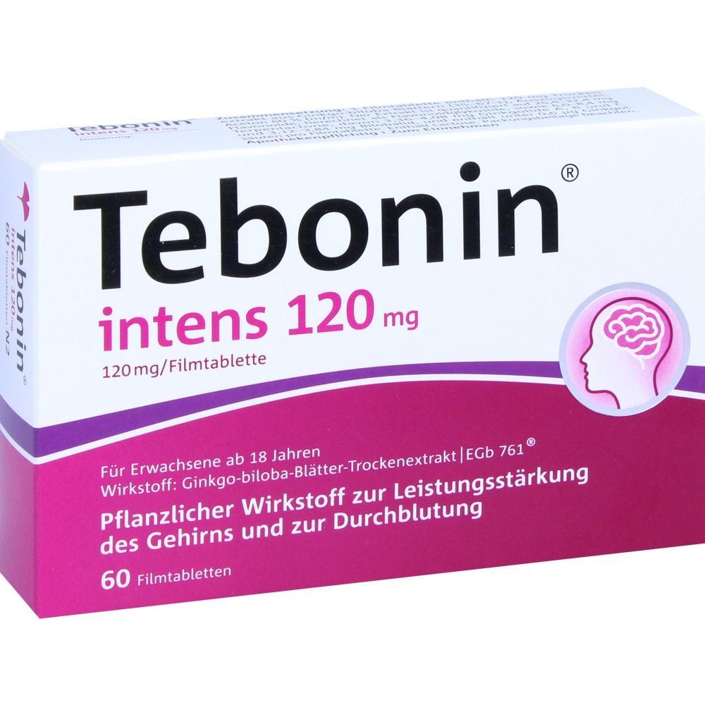 Die Packung zeigt ein Medikament namens Tebonin intens 120 mg.