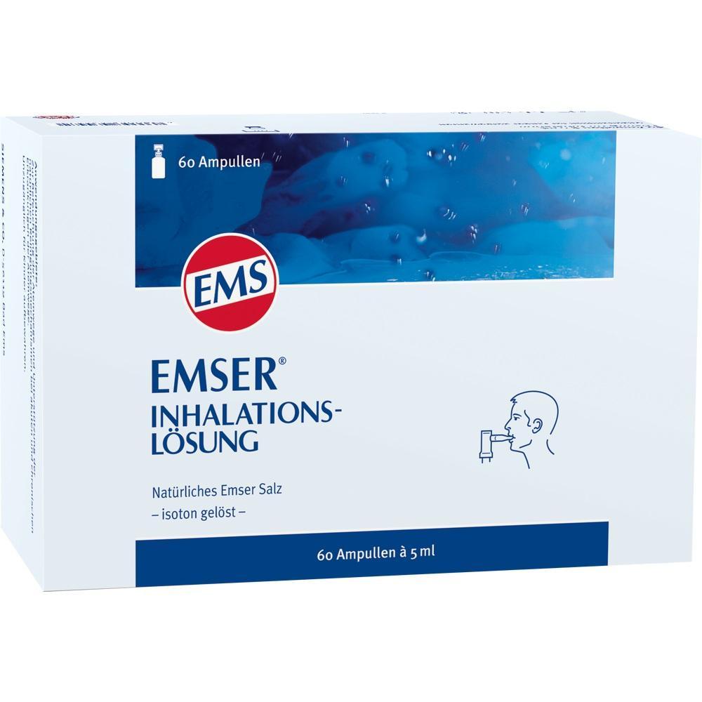 Wei&szlig;e Verpackung mit der Aufschrift "Emser Inhalationsl&ouml;sung", zeigt eine Person mit Inhalator.