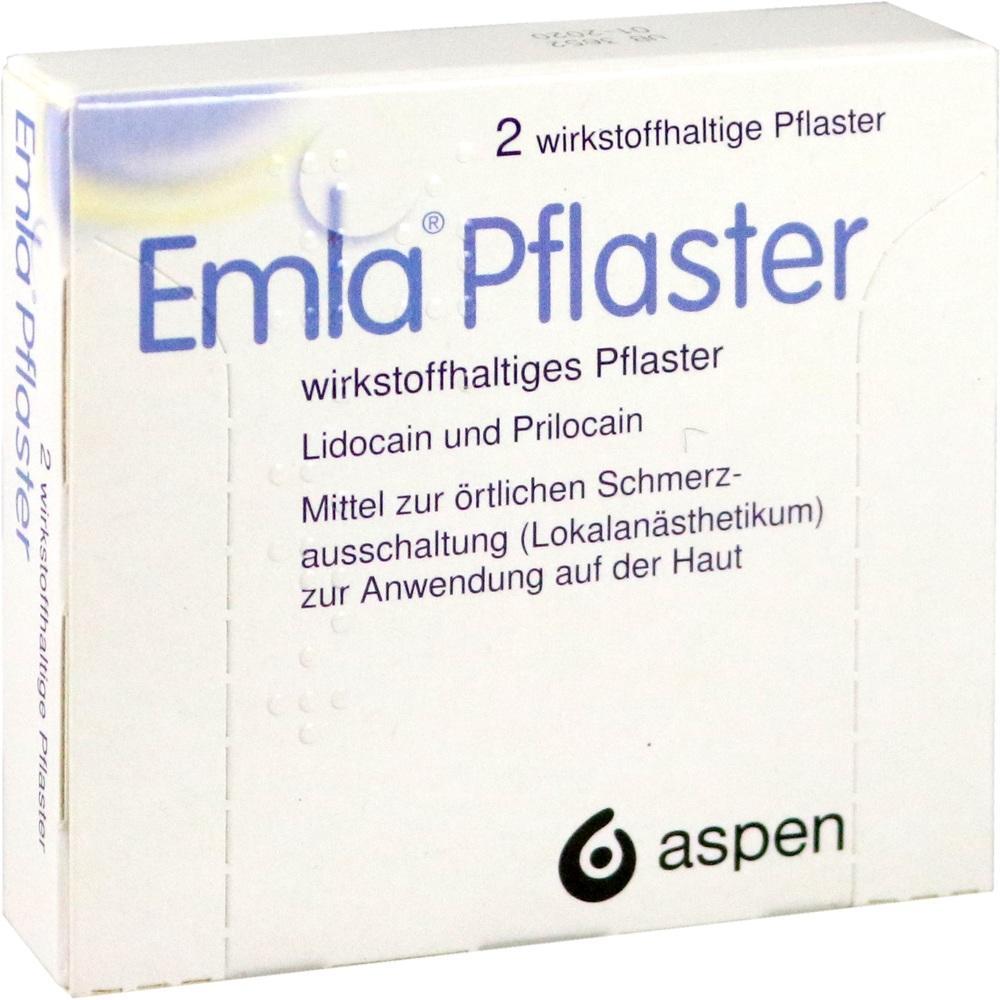 Verpackung von Emla-Pflastern zur &ouml;rtlichen Bet&auml;ubung auf der Haut.