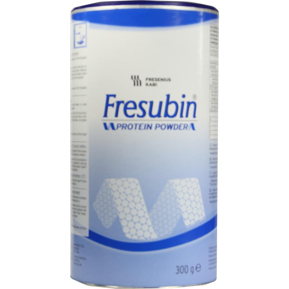 Wei&szlig;e Dose mit blauem Deckel und der Aufschrift "Fresubin Protein Powder".