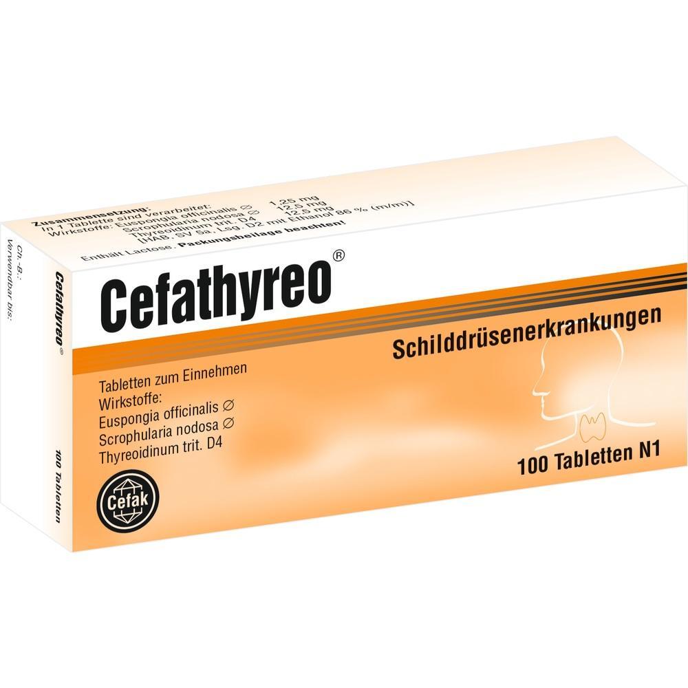 Schachtel mit Cefathyreo-Tabletten gegen Schilddr&uuml;senerkrankungen.