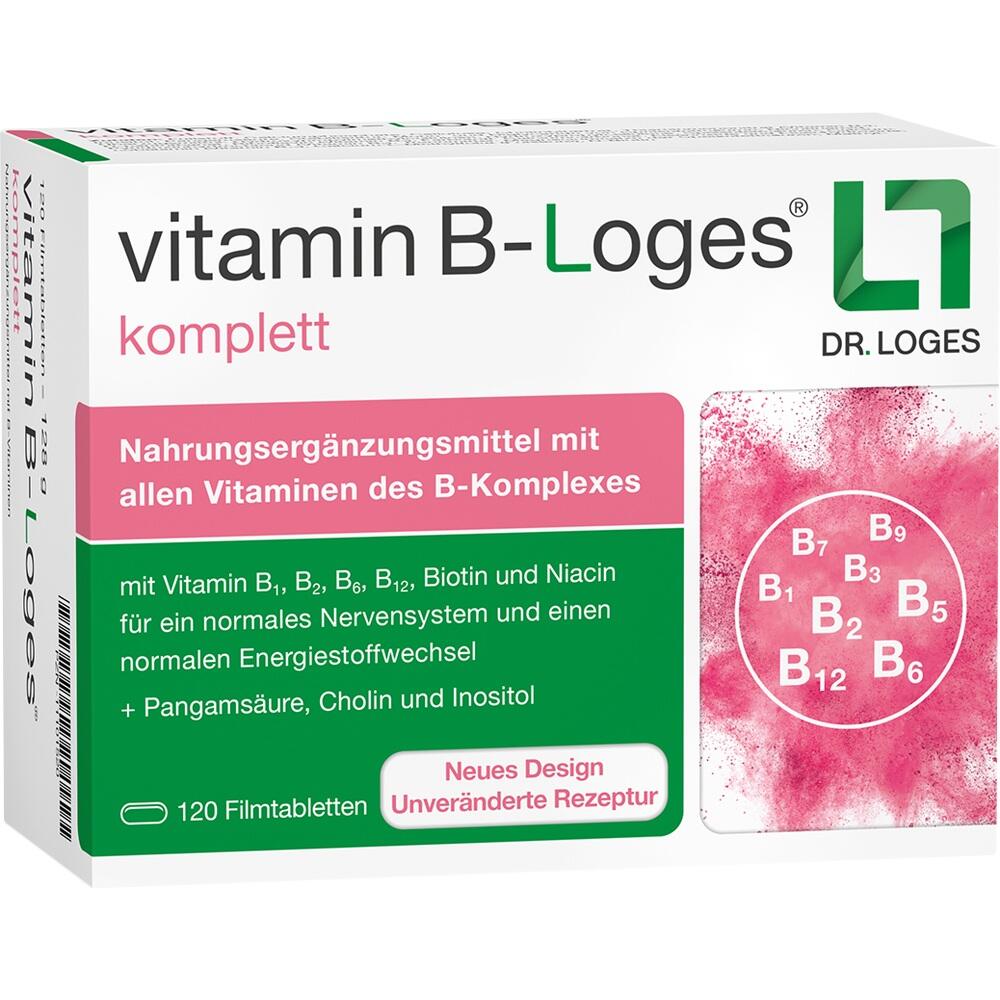 Verpackung von Vitamin-B-Komplex-Nahrungserg&auml;nzungsmittel mit 120 Filmtabletten.