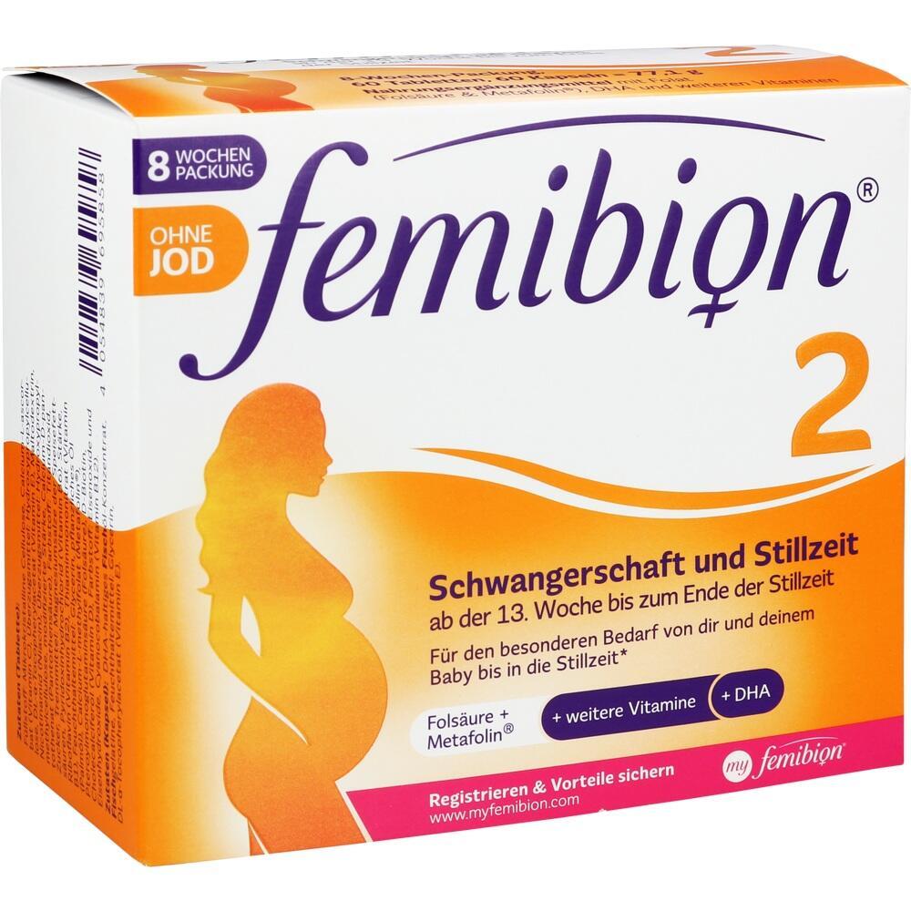 Eine Packung Vitamine für Schwangerschaft und Stillzeit mit orangefarbenem Design.