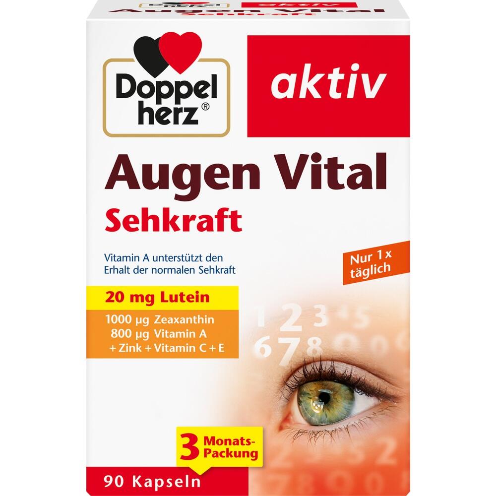 Verpackung von Augen-Vital-Kapseln zur Unterst&uuml;tzung der Sehkraft, mit einem Auge abgebildet.