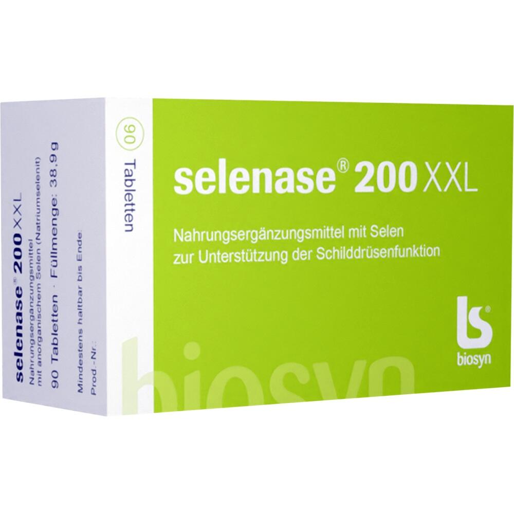 Gr&uuml;ne Verpackung von Selenase 200 XXL mit 90 Tabletten zur Schilddr&uuml;senunterst&uuml;tzung.
