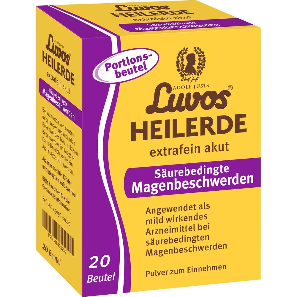Gelbe Packung von Heilerde f&uuml;r s&auml;urebedingte Magenbeschwerden mit 20 Portionsbeuteln.