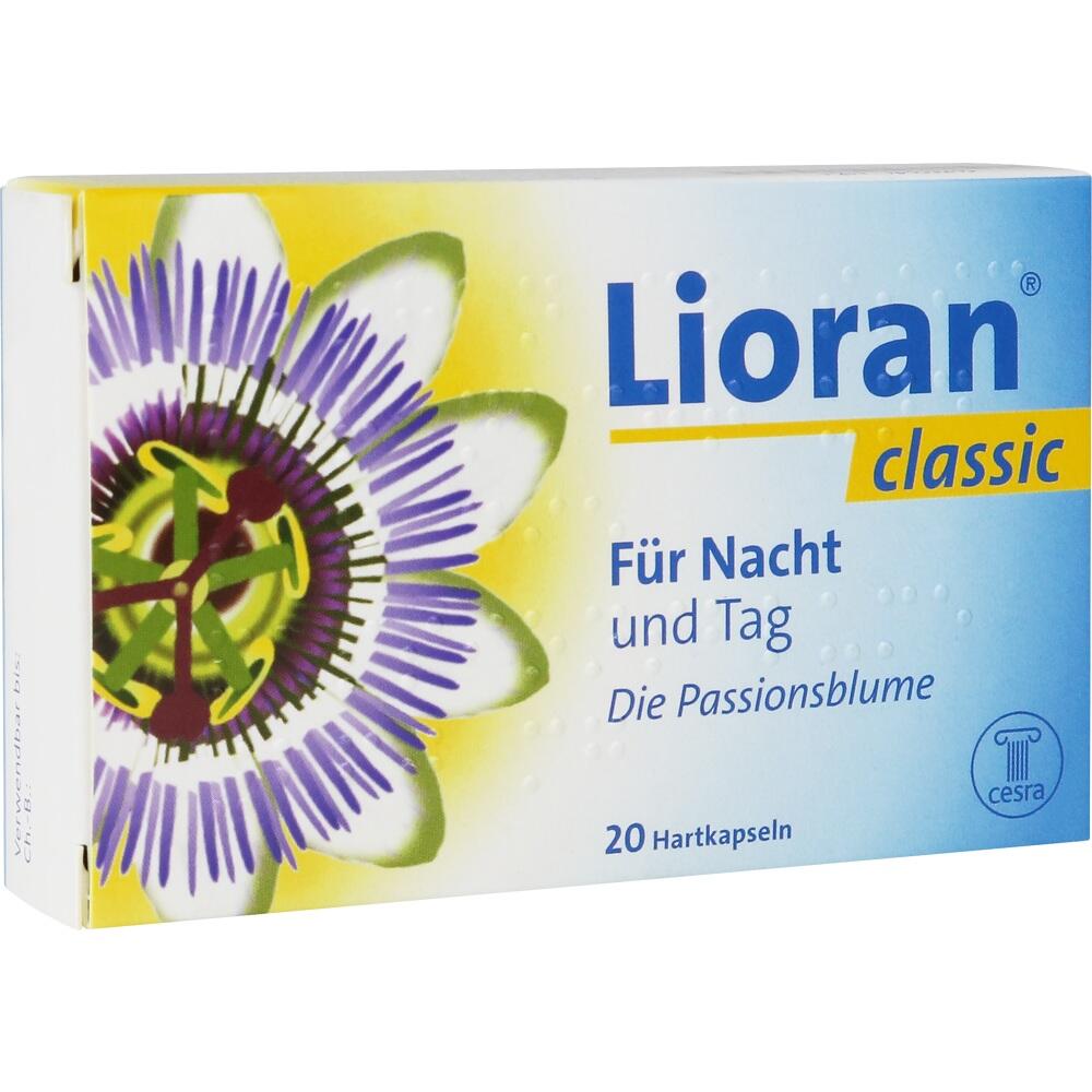 Verpackung von Lioran classic mit Passionsblume und Text "F&uuml;r Nacht und Tag".