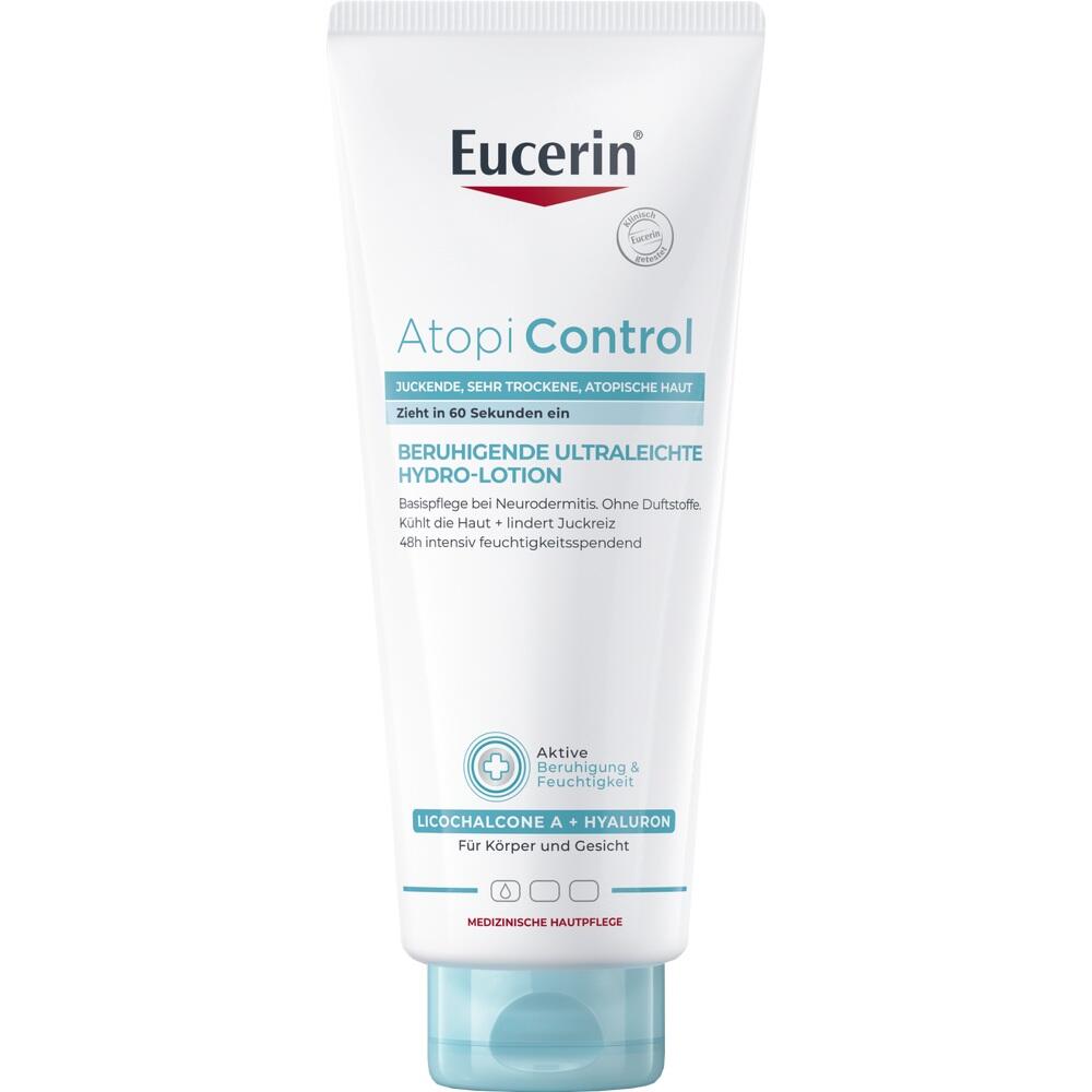 Eine Tube Eucerin AtopiControl Hydro-Lotion f&uuml;r trockene Haut.